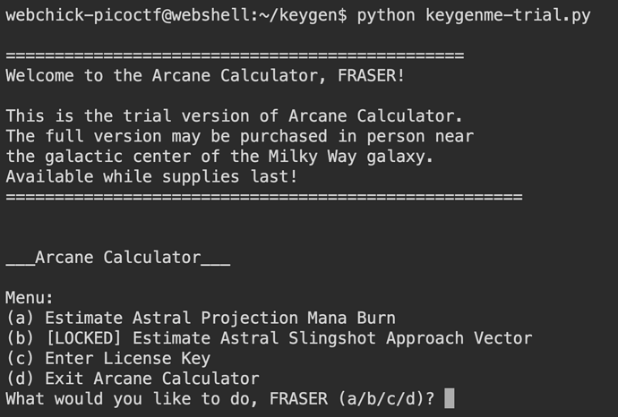 Arcane Calculator menu, offering options to estimate astral projection. It's marked as the trial version.