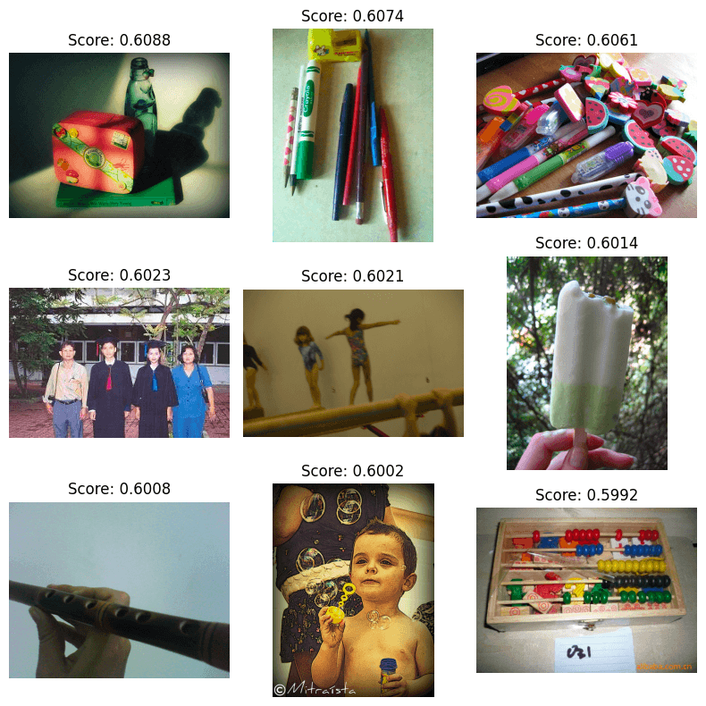 A grid of photographs of children or toys or things like colorful erasers.