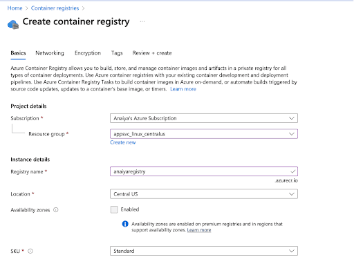 how to create a container registry