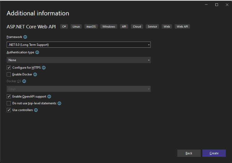 Additional information wizard showing default values