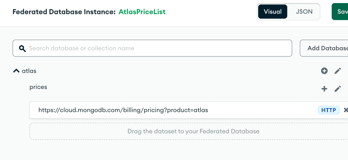 Drag and drop your HTTP data source into your federated database