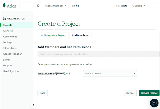 The "Add Members" screen of the "Create a Project" page