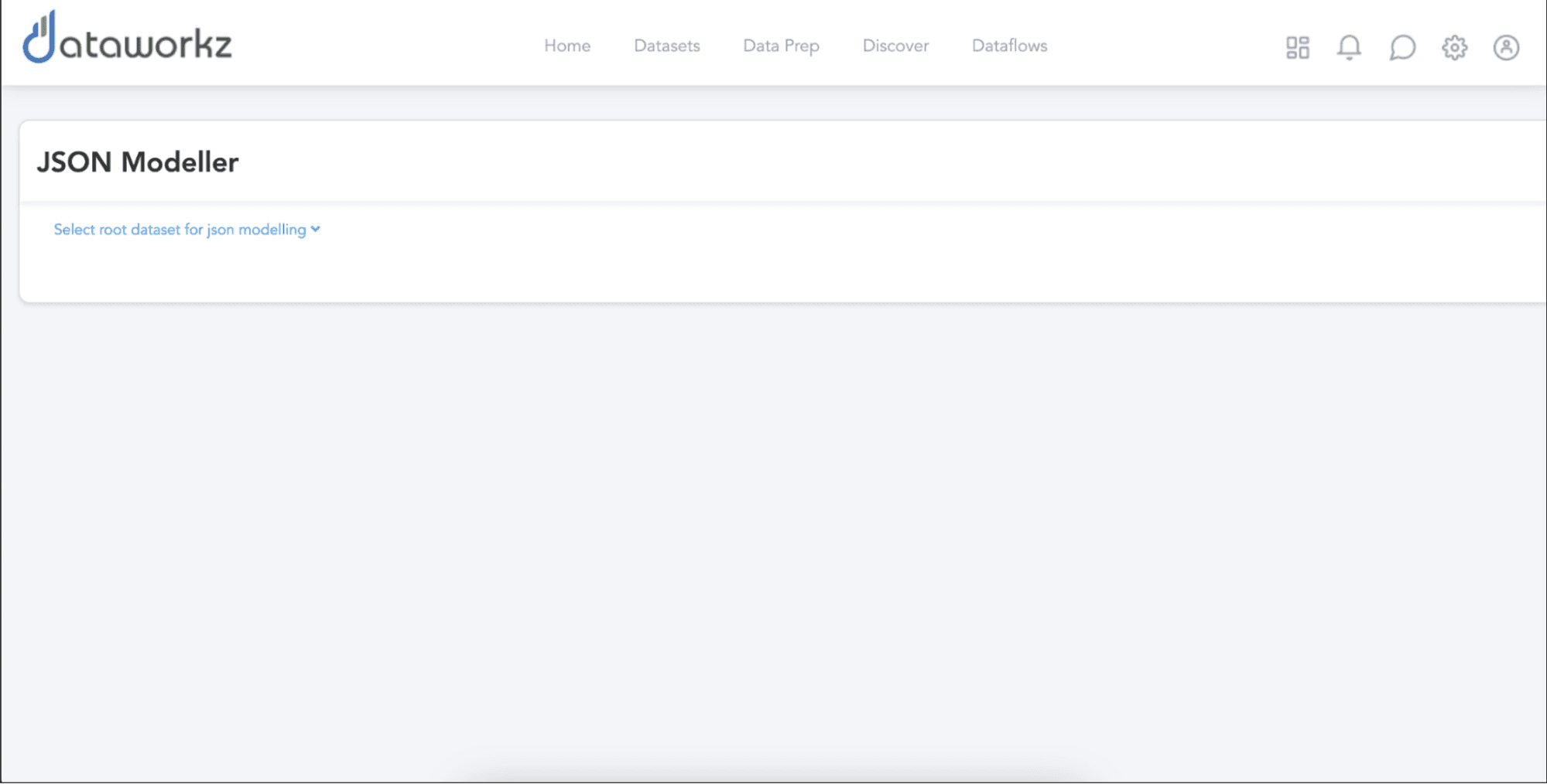 Dataworkz settings JSON modeling detail screen