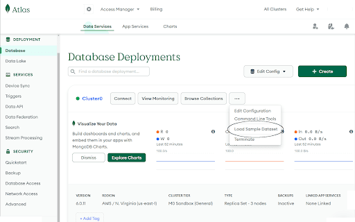 Loading sample data into a Mongo Atlas deployment