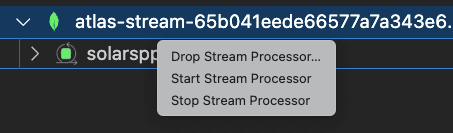 Stream Process context menu