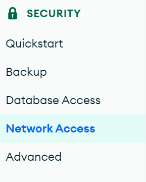 The Network Access tab on the Mongo Atlas sidebar