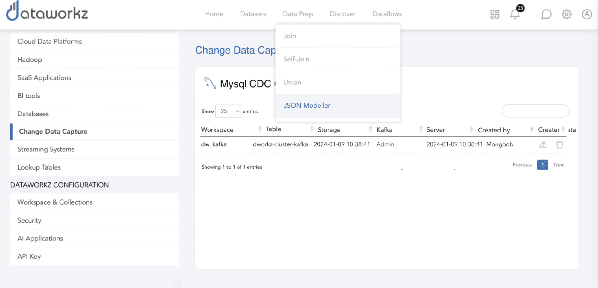 Dataworkz settings JSON modeling setup