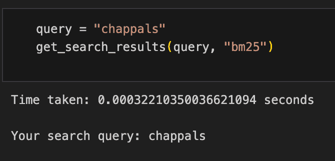 BM25 results on “chappals” query