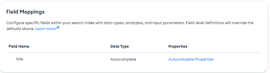 Title field mapped as autocomplete