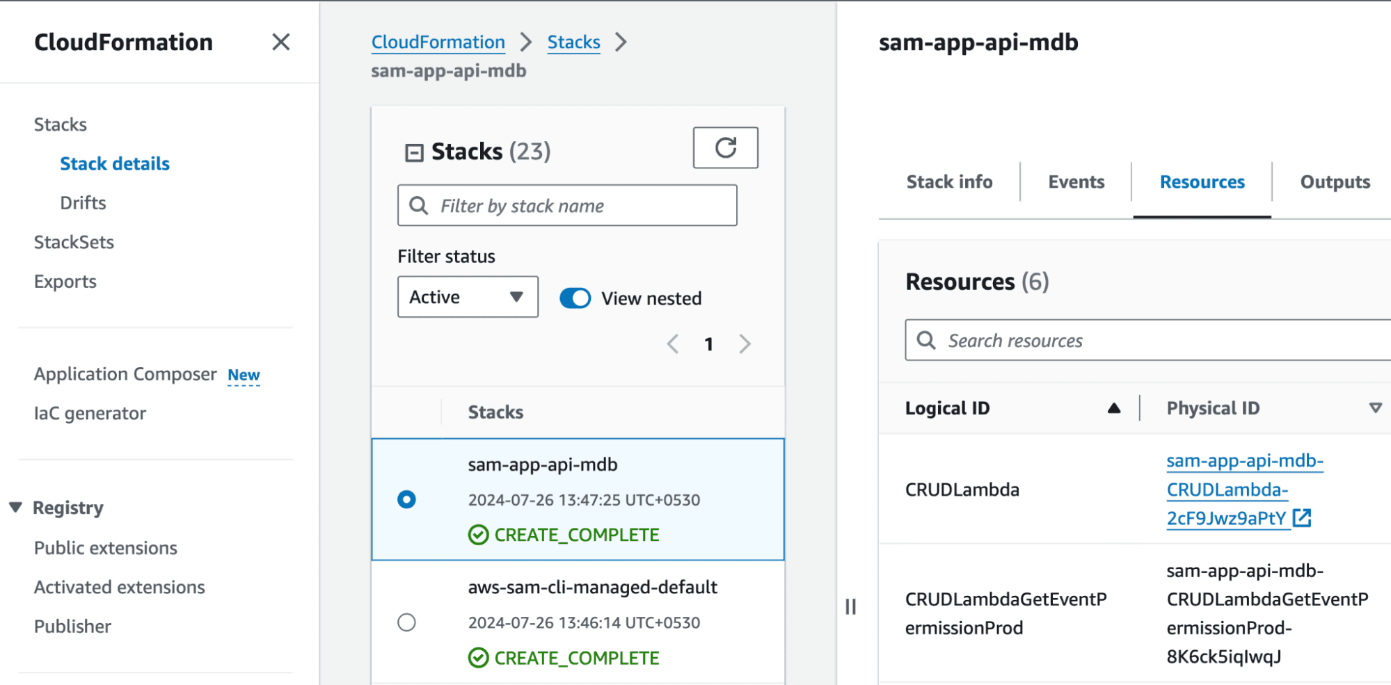 AWS Cloudformation console