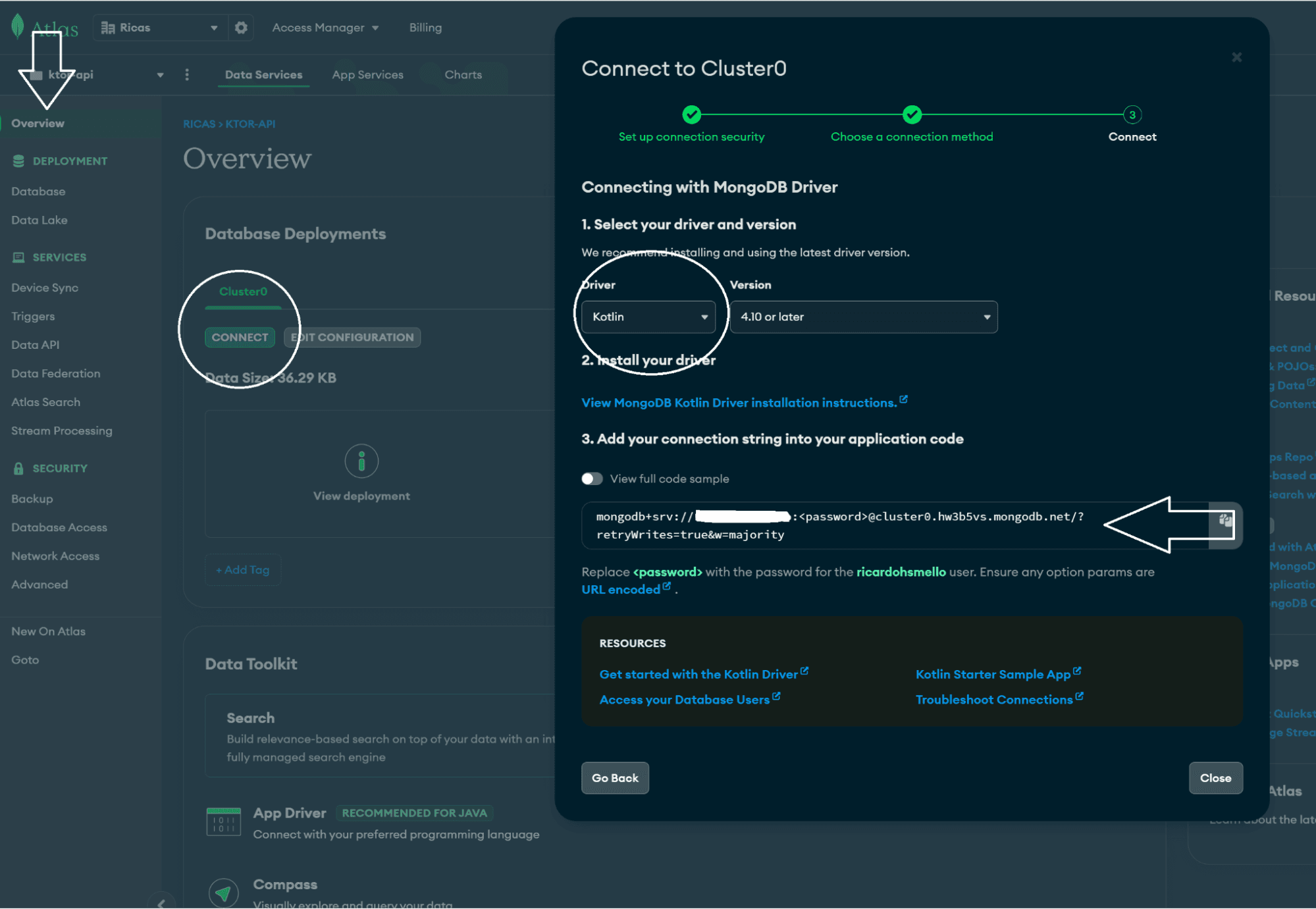 MongoDB Atlas - Cluster connection string