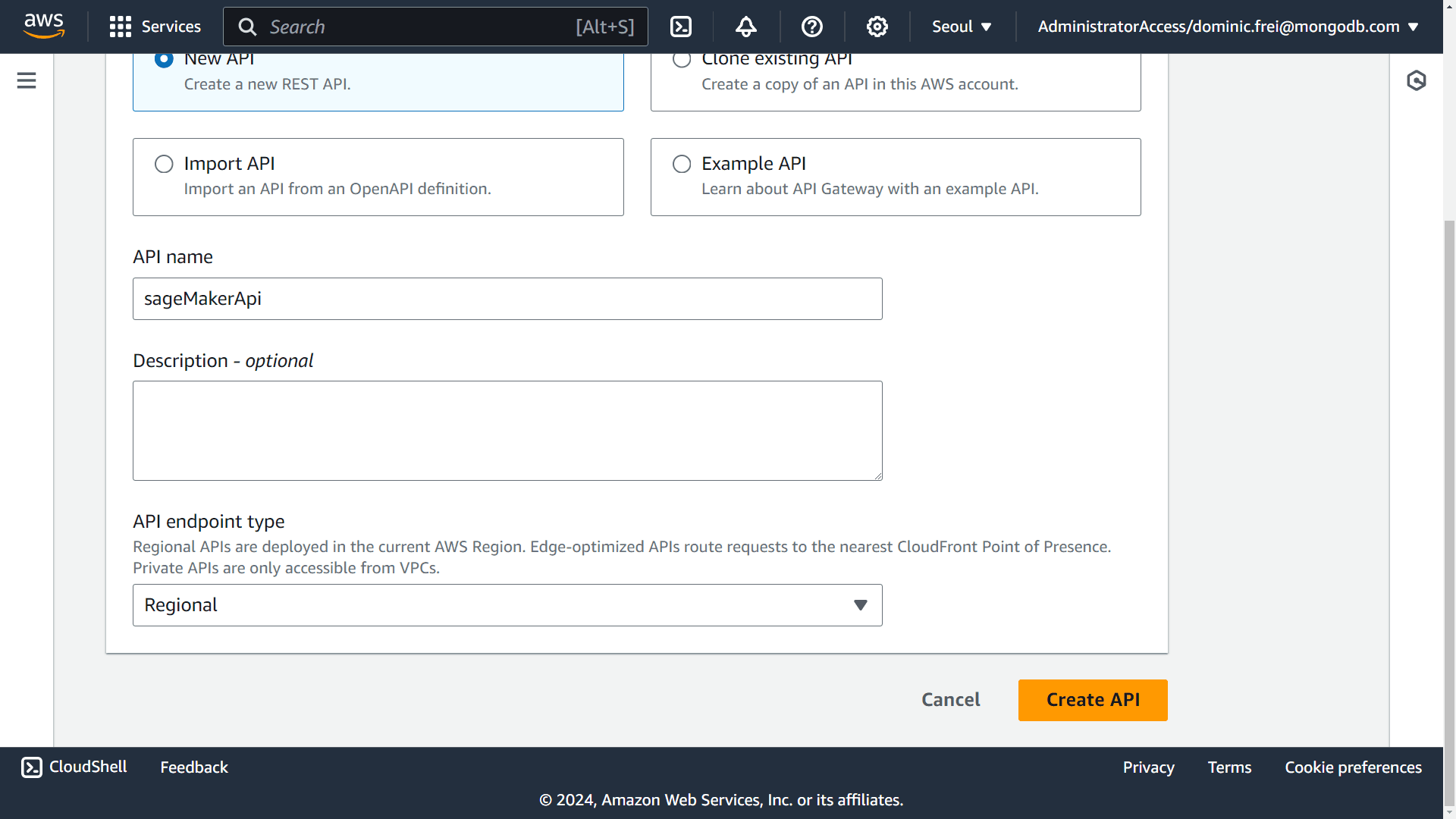 API Gateway settings