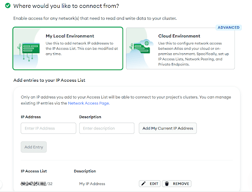 Configuring access restrictions for a Mongo Atlas deployment