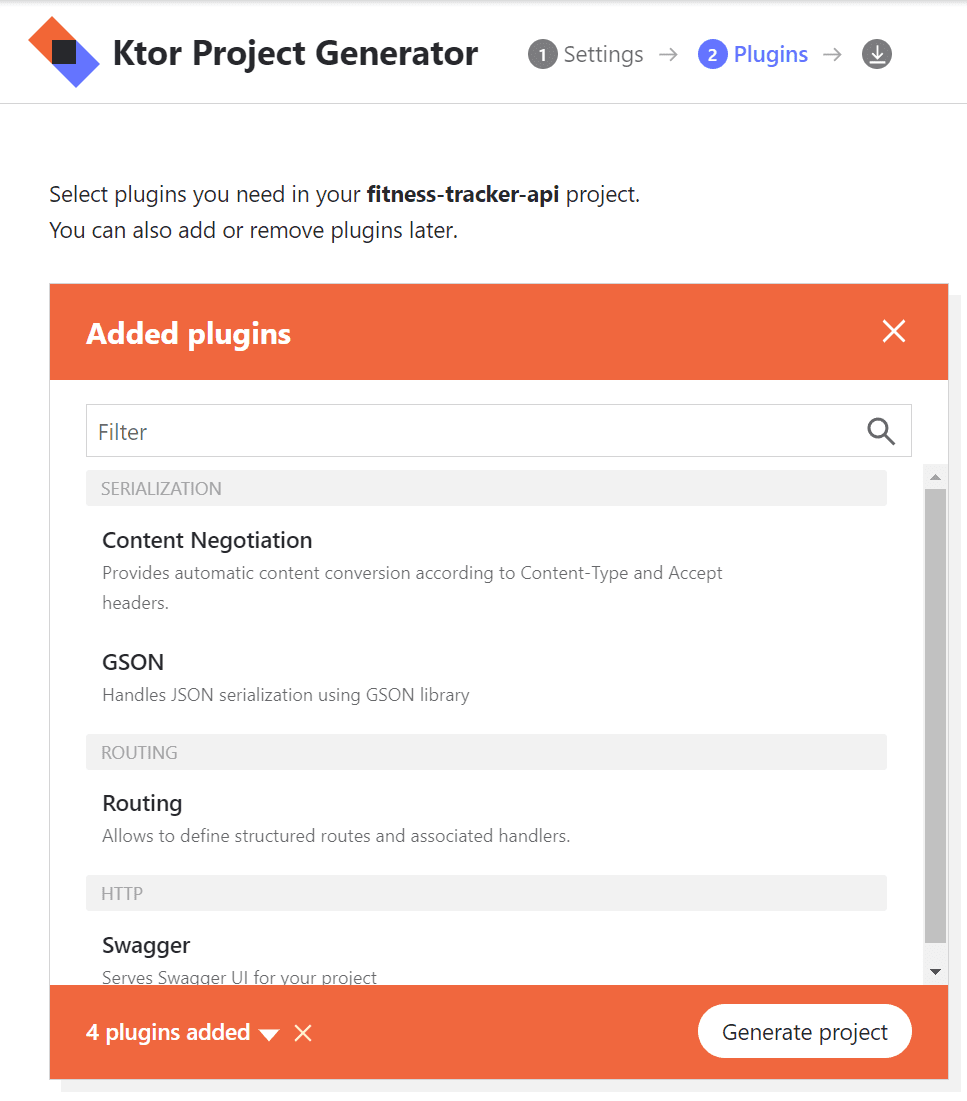 Ktor Project Generator - Adding plugins