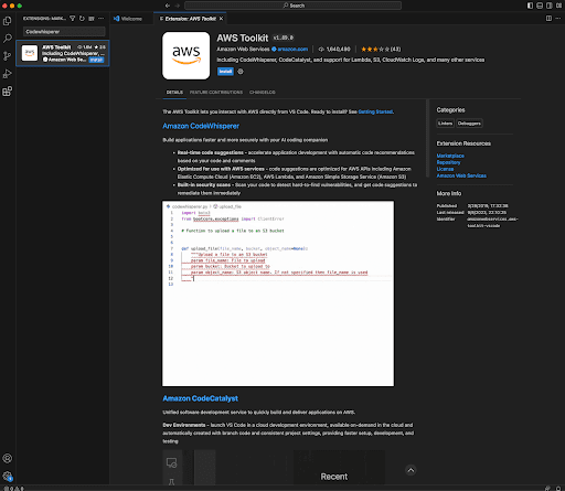 The AWS Toolkit full listing