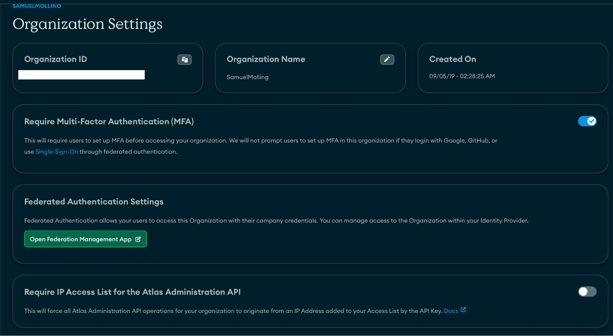 Validate whether the IP Require Access List for APIs is enabled in Organization Settings