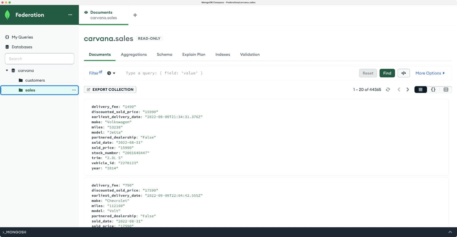 Data Federation in MongoDB Compass