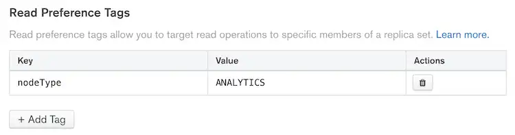 The read preference tags table