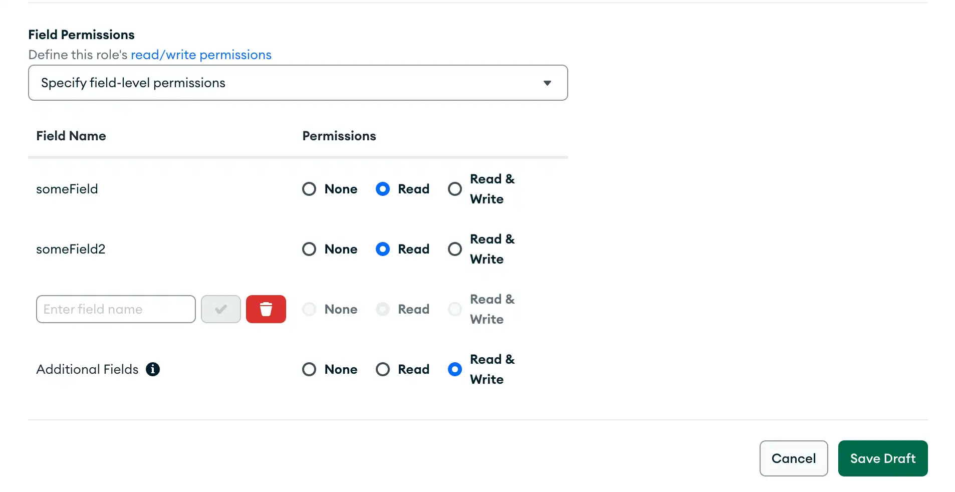A role with permission to write to some but not all fields