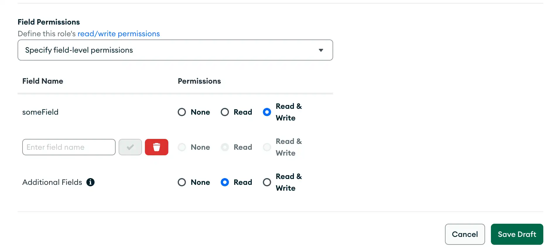 A role with permission to write to specific fields