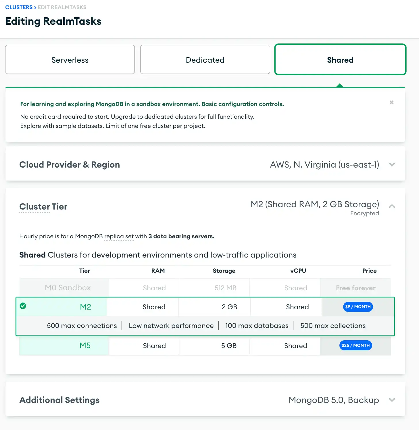 The configuration settings to upgrade your cluster tier