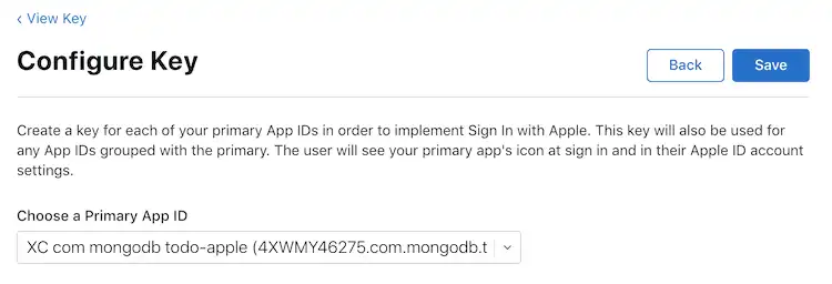 The Configure Key page in the Apple Developer Portal