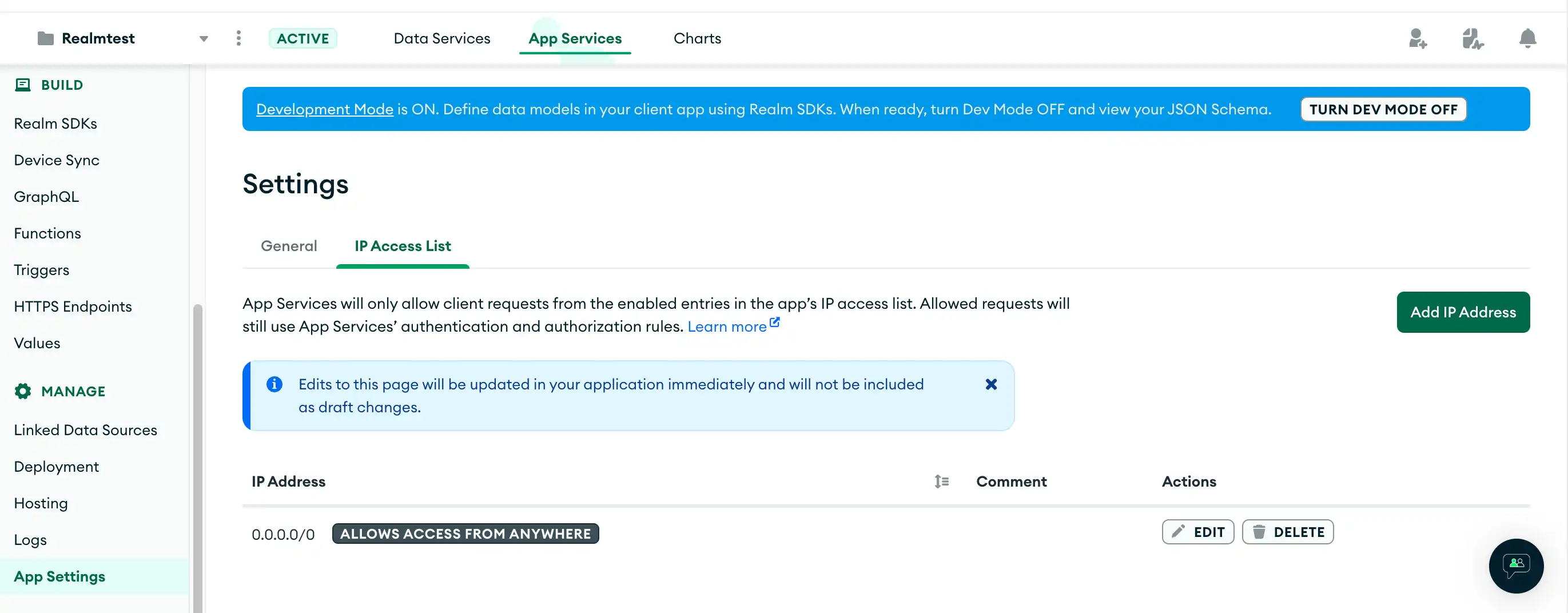 IP Access List Settings