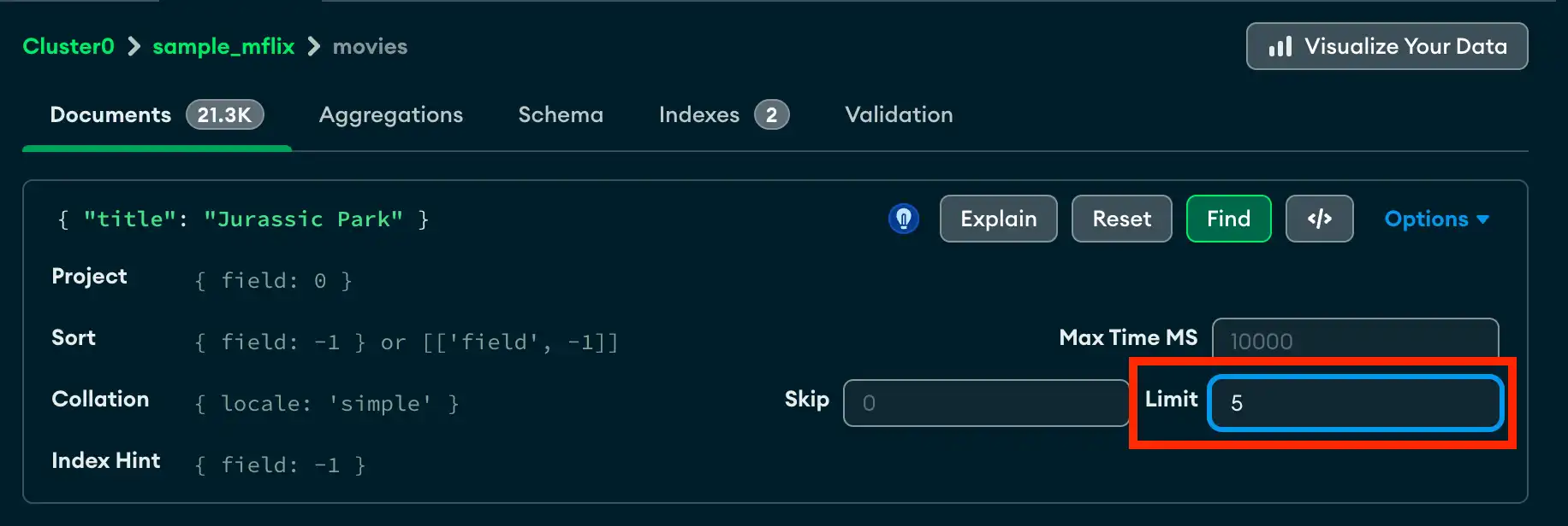 Results of specifying query limit