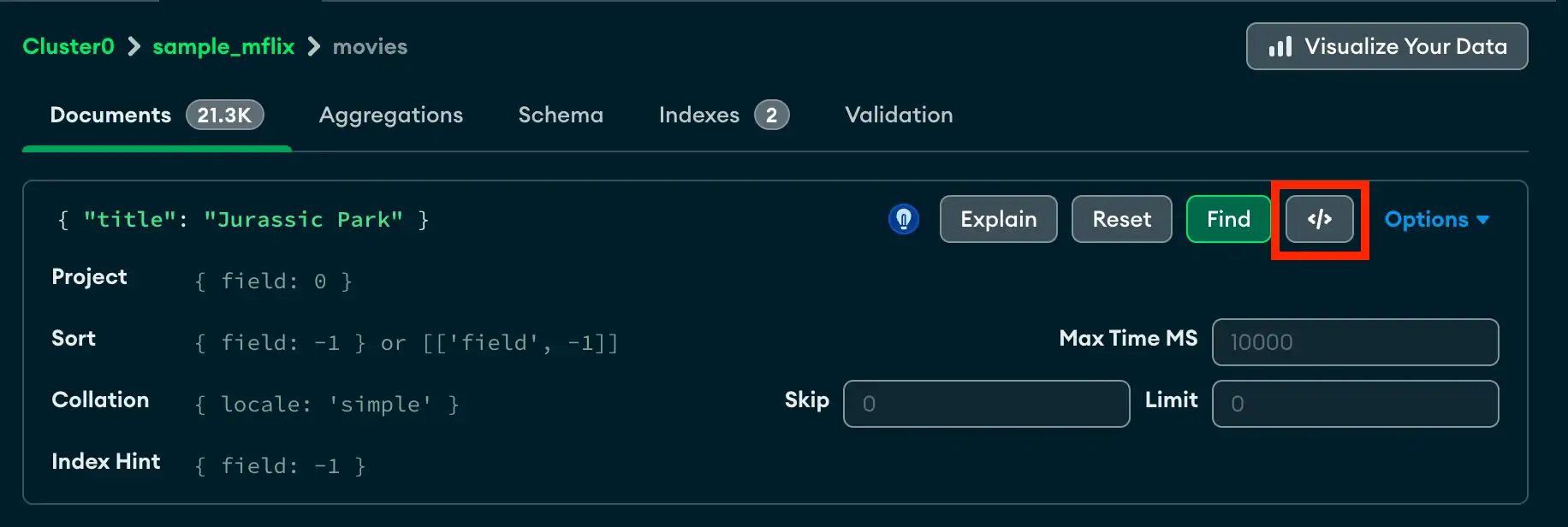 Query bar export dropdown menu