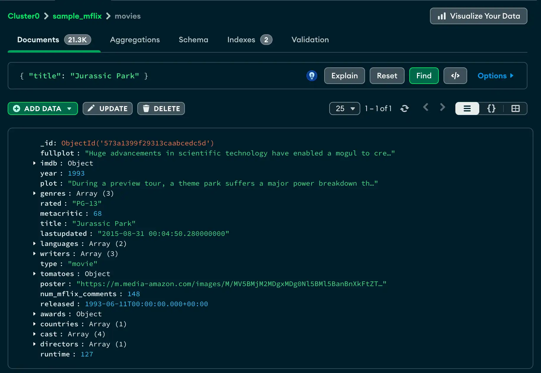 Results of applying a query filter