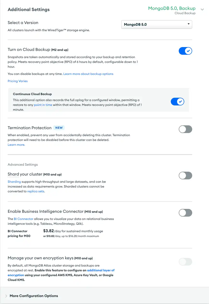 Image showing additional cluster settings.