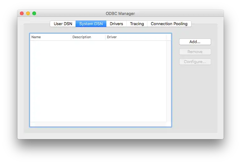 ODBC Manager DSN configuration
