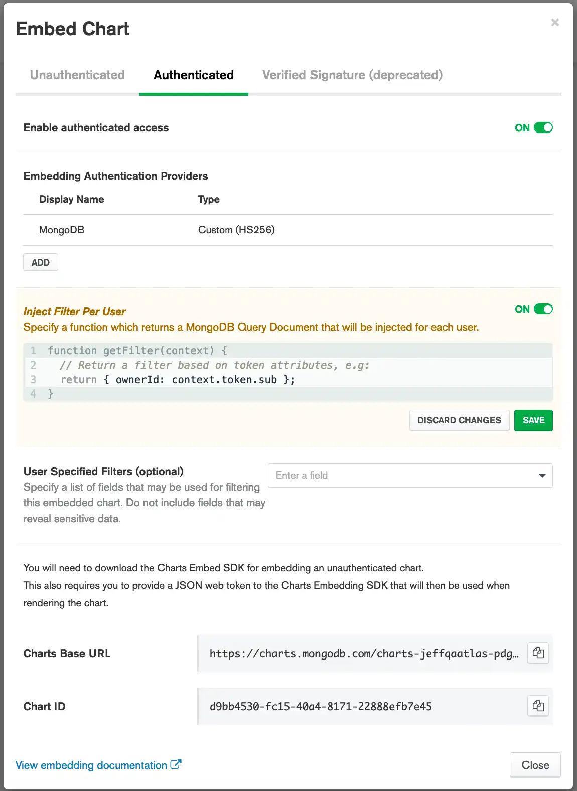 Embed authenticated chart