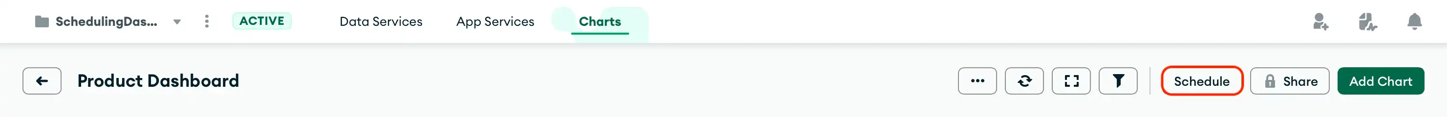 Schedule button in the top right corner of your selected Charts dashboard.