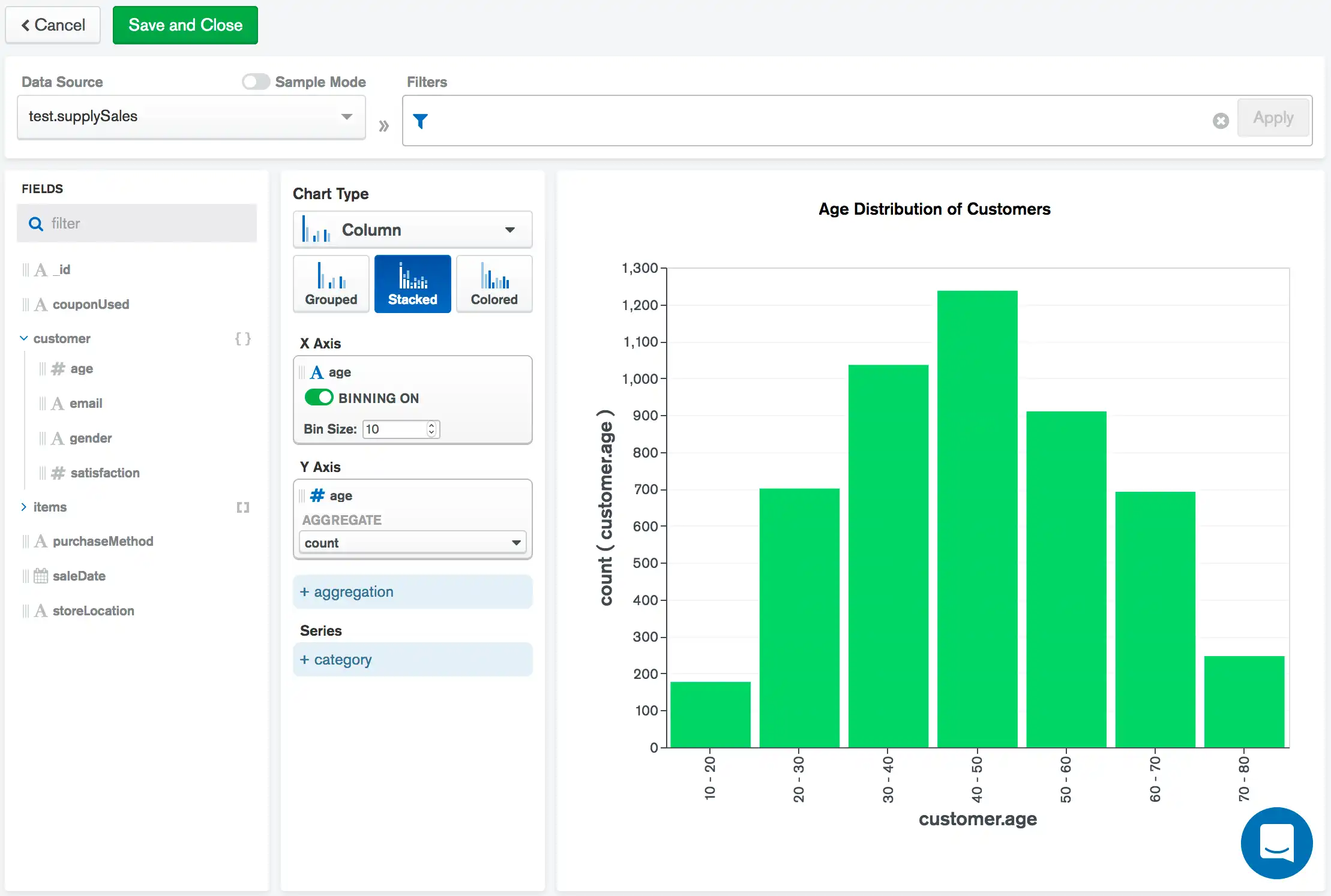 Charts numeric binning example