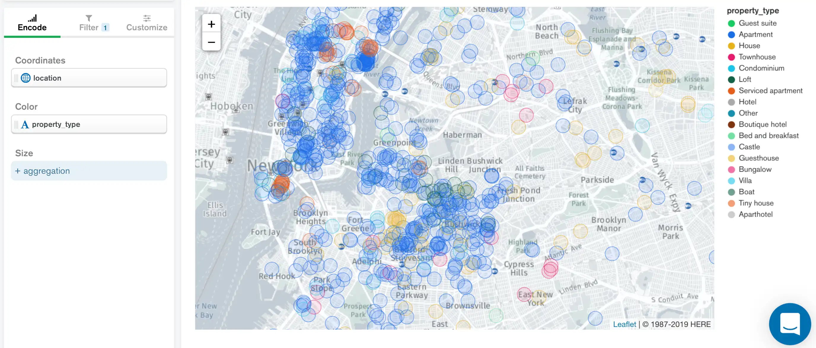 Geospatial scatter color example