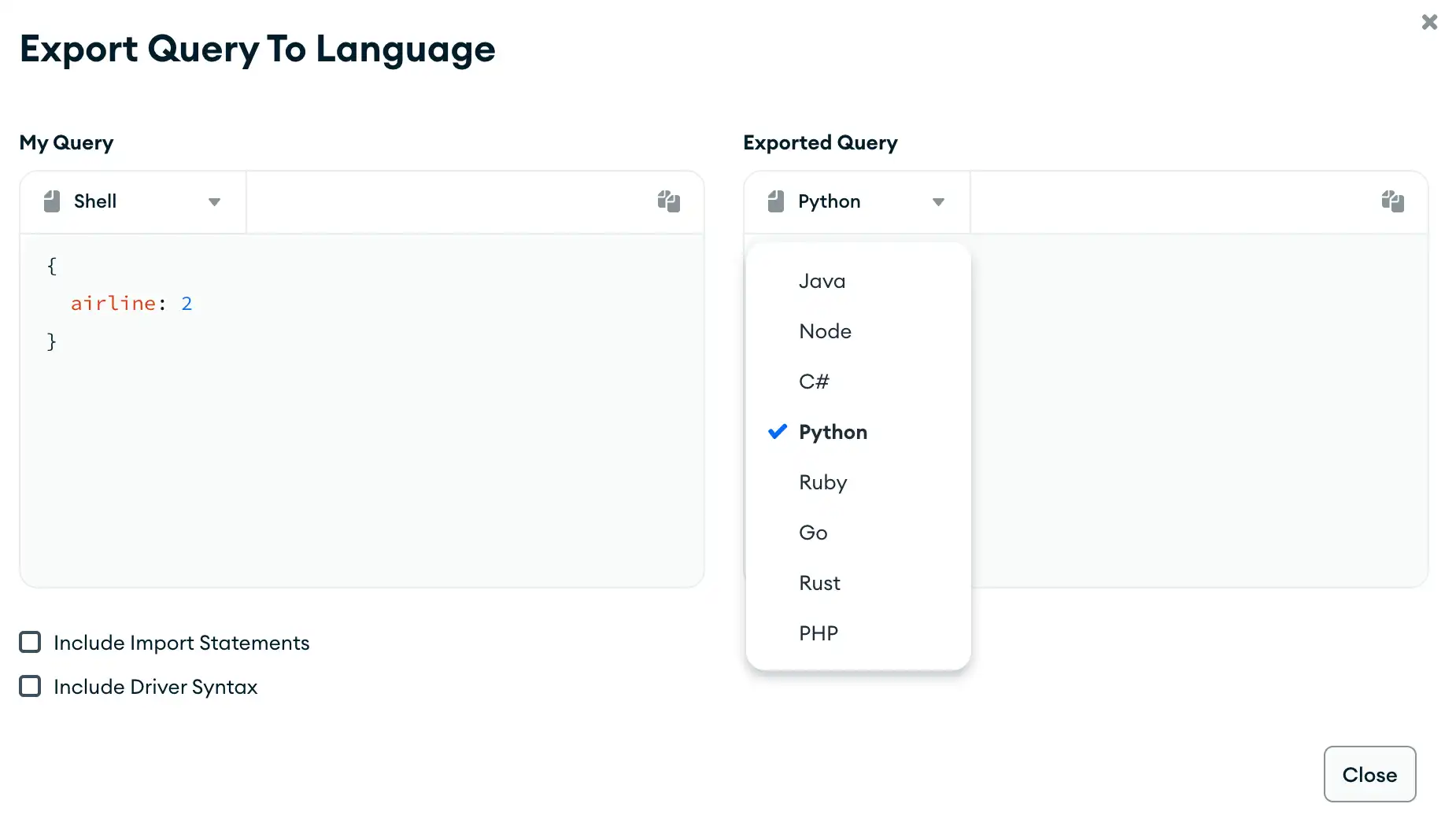 Query bar language select