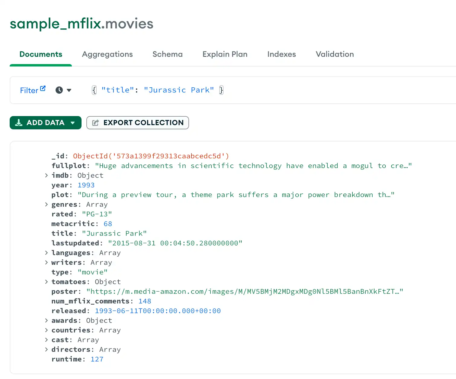 Results of applying a query filter