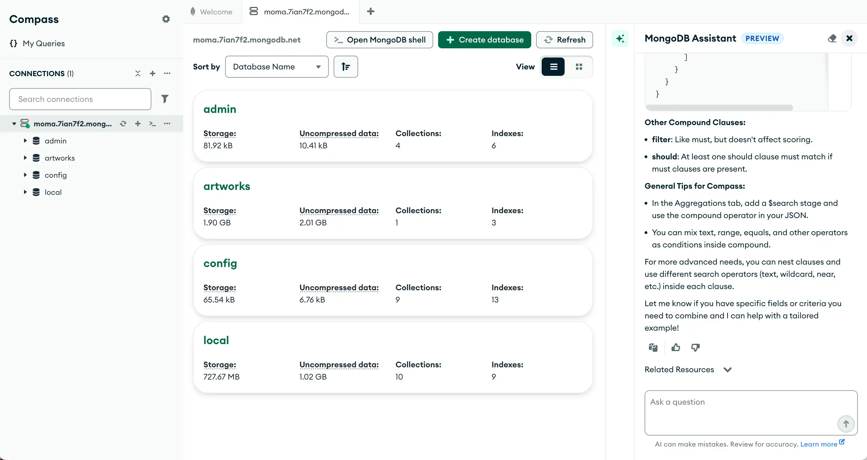 |compass| Page with opened AI drawer