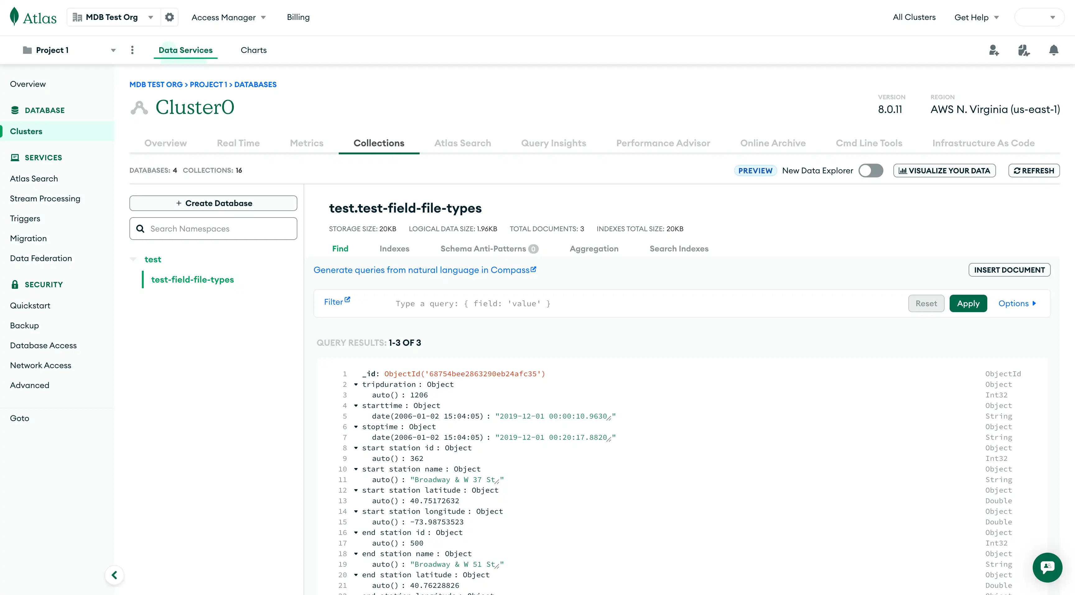 Import a CSV file with field types and data types