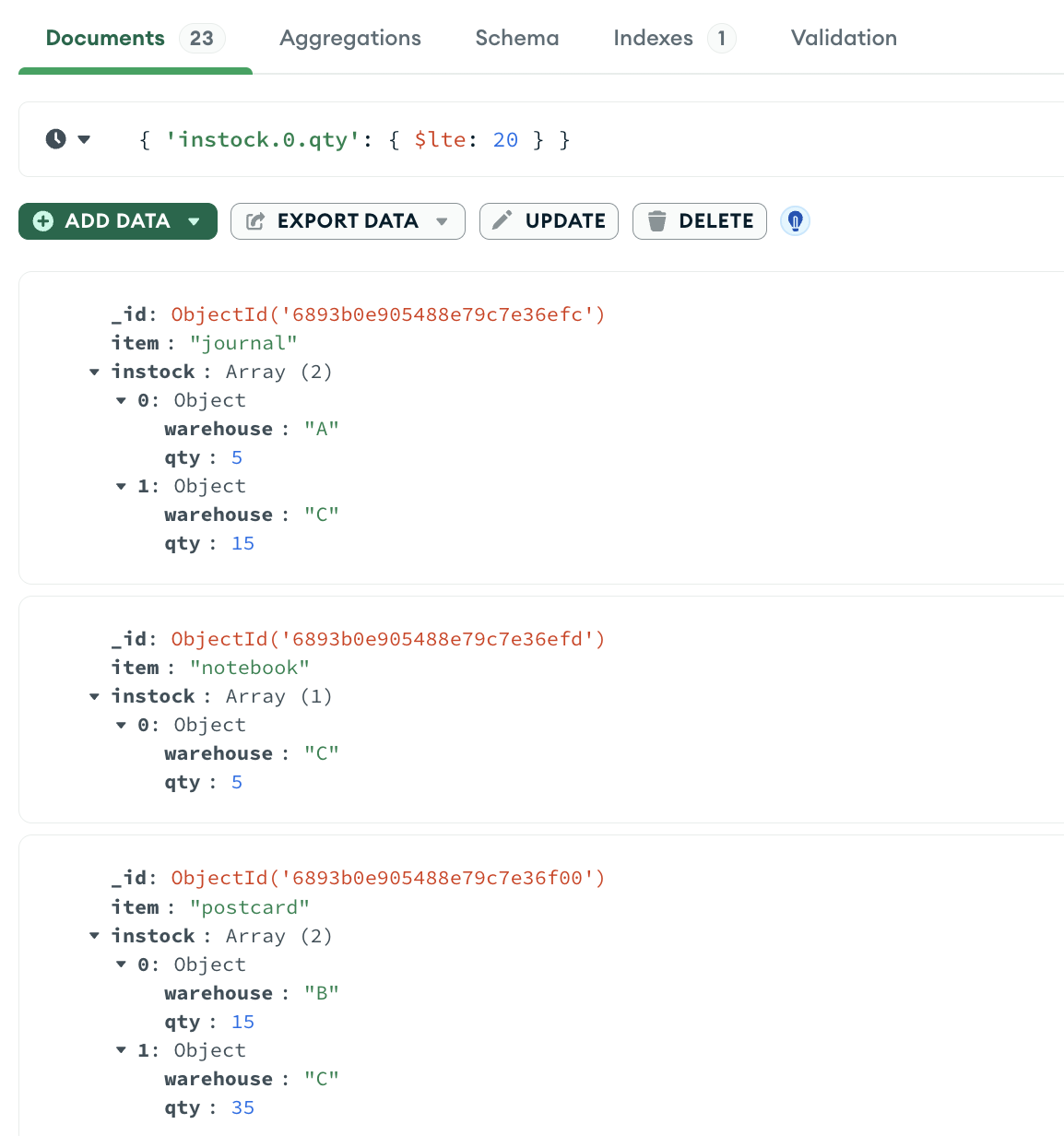 Query for array element matching single condition