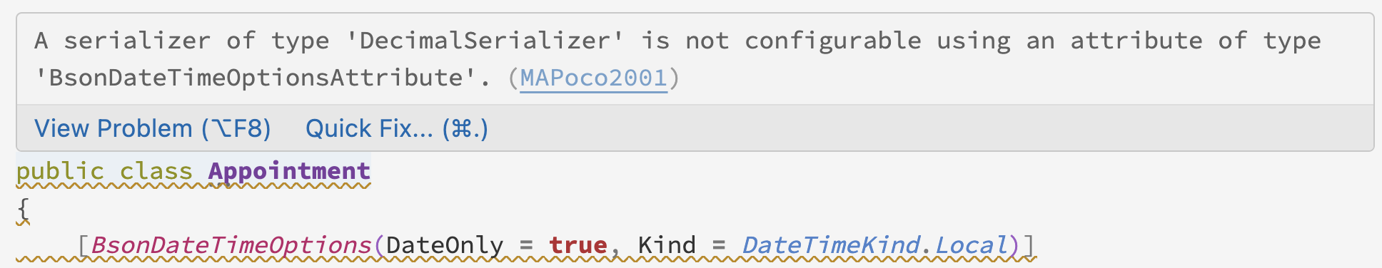 Screenshot of builder expression with MAPoco2001 rule message