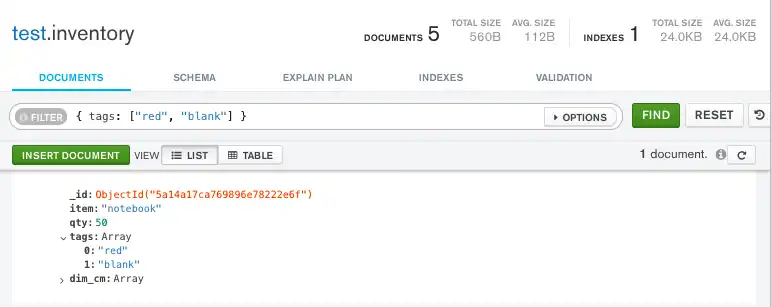 Query array matching exactly