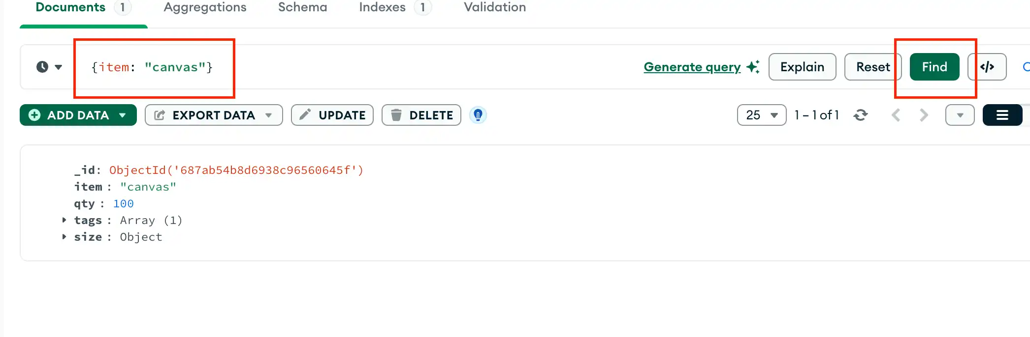 Query for matching documents in a collection