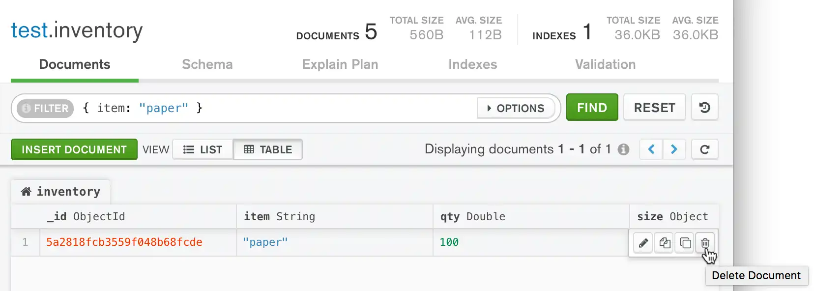 Compass Delete Document button