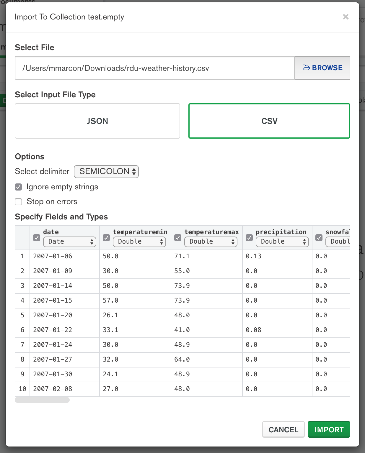 Import Data to Collection