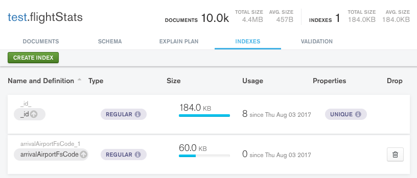 Managing indexes with MongoDB Compass