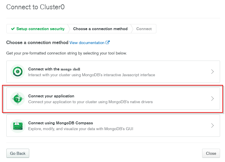 connect application to mongodb atlas