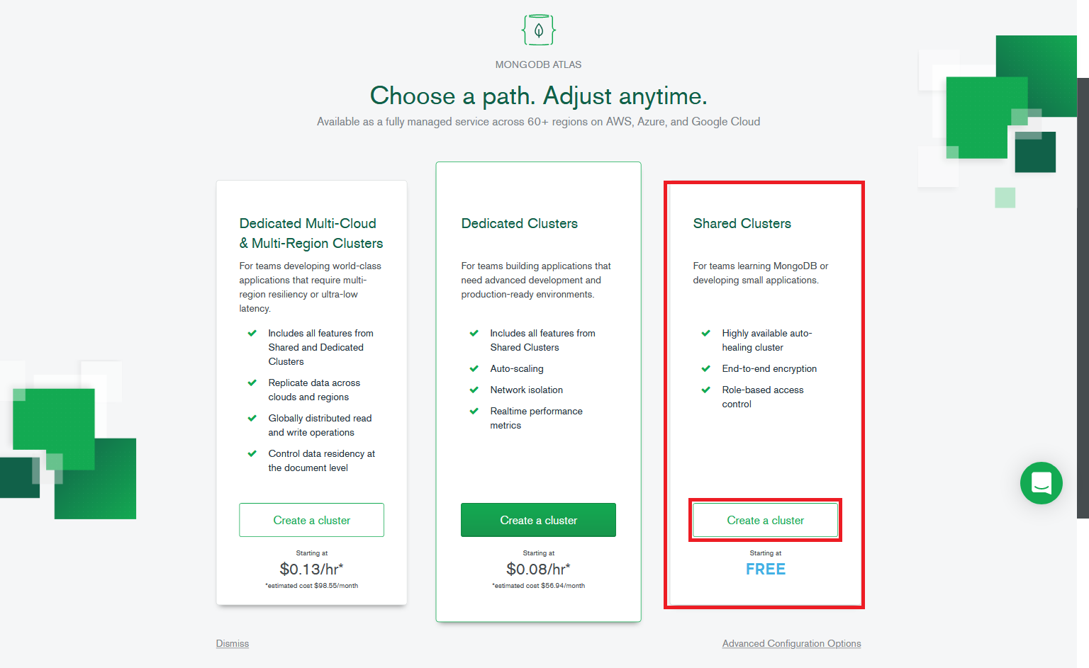 select a shared cluster