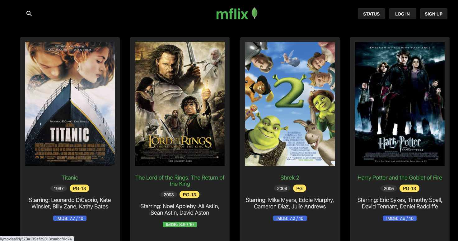 "mflix" application screenshot